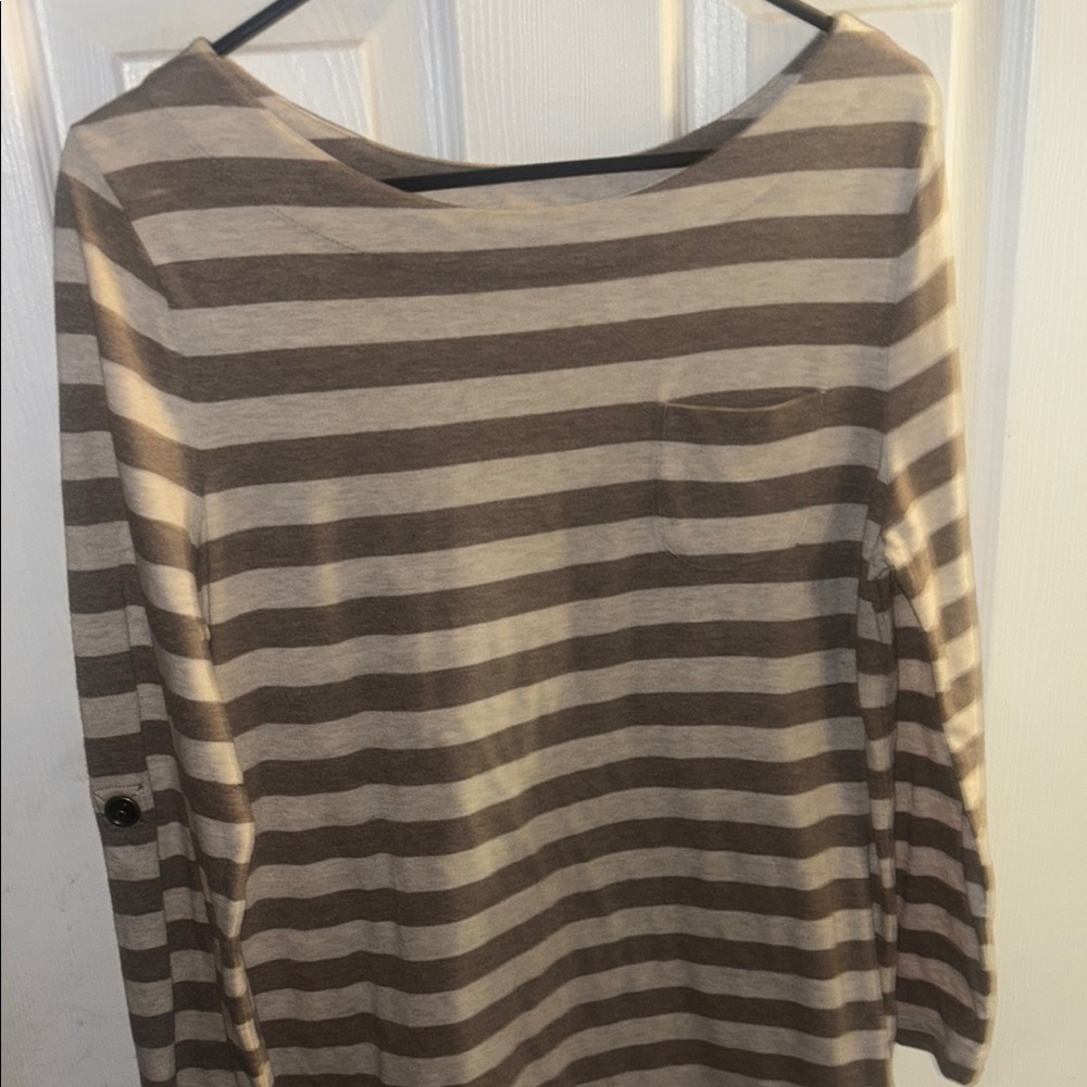 Sonoma Brown and Cream Striped Long Sleeve Tee